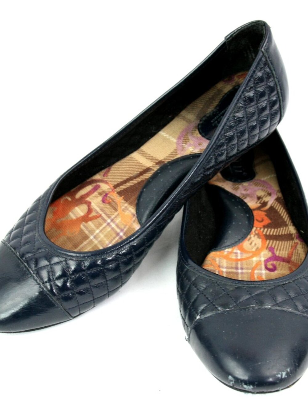 Born Leather Quilted Textured Comfort Flats Slip Ons Slides Navy Blue 10 Preppy